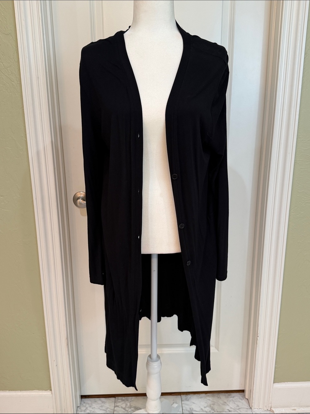 Black Long Button-Front Women's Cardigan Duster Jacket Light Cotton
